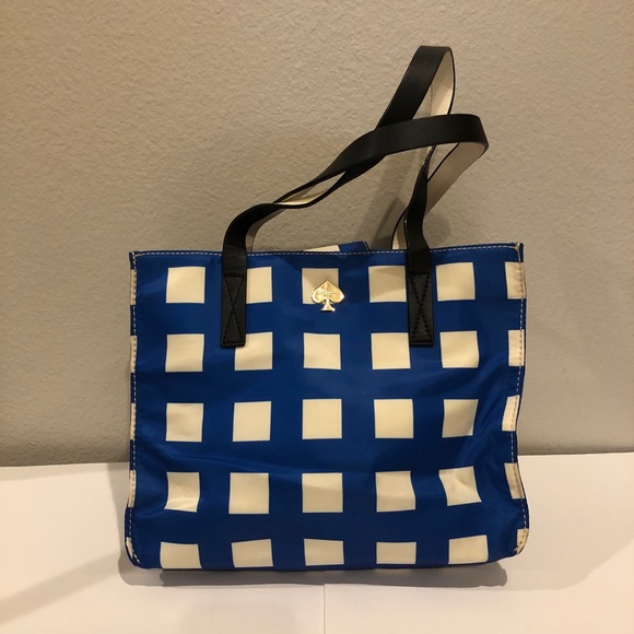Kate Spade Blue and White Grid Tote